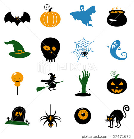 Set Halloween icons and illustrations colorful... - Stock Illustration ...