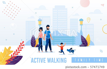 Cartoon Happy Parents and Child Walking Banner 57471749