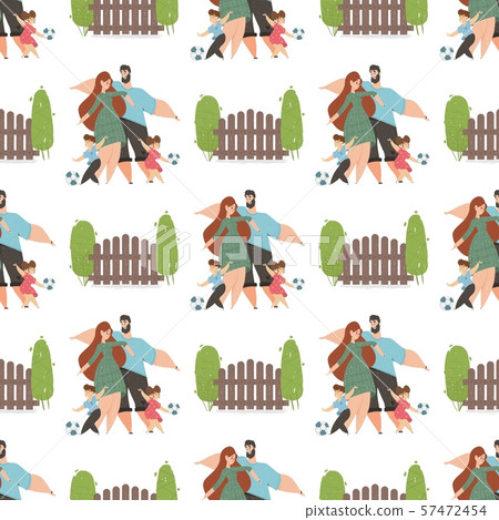 Seamless Pattern of Happy Family with Kid Football Seamless Pattern of Happy Family with Kid Football 57472454