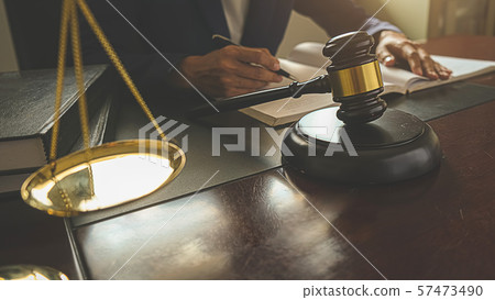 Judge gavel with Justice lawyers having team Judge gavel with Justice lawyers having team 57473490
