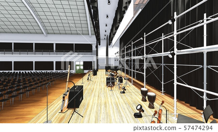 Gymnasium concert with chairs, curtain black, closed with scaffolding Illustration 15-89 Gymnasium concert with chairs, curtain black, closed with scaffolding Illustration 15-89 57474294