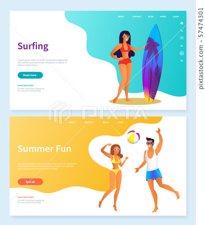 Surfing and Summer Fun, Beach Activity Vector 57474301