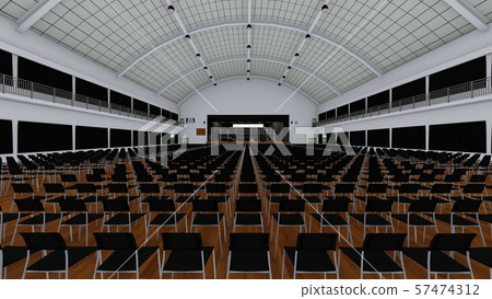 與椅子的健身房音樂會，帷幕黑色，關閉與腳手架例證1-31 57474312