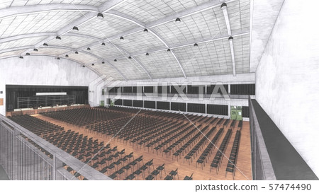 Gymnasium concert with chairs, curtain black, closed with scaffolding Illustration 5-76 Gymnasium concert with chairs, curtain black, closed with scaffolding Illustration 5-76 57474490