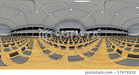 Gymnasium Concert With Chairs Curtain Black Closed With Scaffolding Illustration Panorama 2-1 57474918