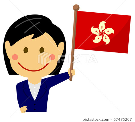 Race and Flag / Businessman / Office Worker Female Upper Body Illustration / Hong Kong Race and Flag / Businessman / Office Worker Female Upper Body Illustration / Hong Kong 57475207