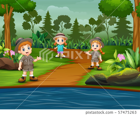 The scout kids are explore the forest The scout kids are explore the forest 57475263