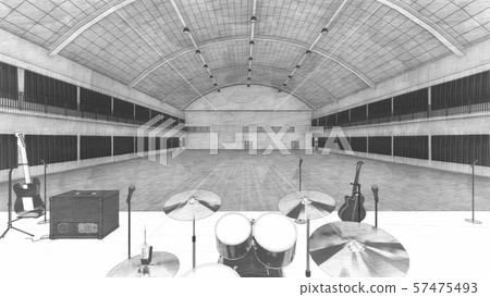 Gymnasium Concert Without Chairs Curtain Black Closed With Scaffolding Illustration 7-65 Gymnasium Concert Without Chairs Curtain Black Closed With Scaffolding Illustration 7-65 57475493