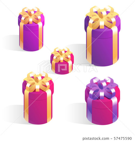 Set of round gift boxes. Isometric vector icons - Stock Illustration ...