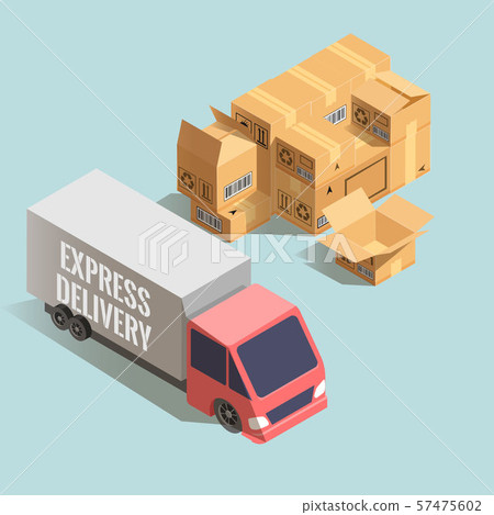 Express delivery. Big truck with stack of Express delivery. Big truck with stack of 57475602