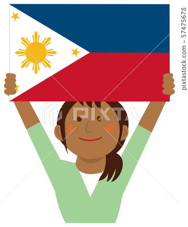 Race and National Flag / Young Woman Raising National Flag Upper Body Illustration / Philippines 57475678
