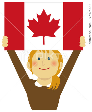 Race and national flag / young woman holding national flag upper body illustration / canada Race and national flag / young woman holding national flag upper body illustration / canada 57475682