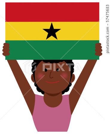 Race and national flag / young woman holding national flag, upper body illustration / Ghana Race and national flag / young woman holding national flag, upper body illustration / Ghana 57475683