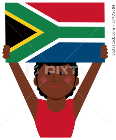 Race and National Flag / Young Woman Raising National Flag Upper Body Illustration / South Africa 57475684