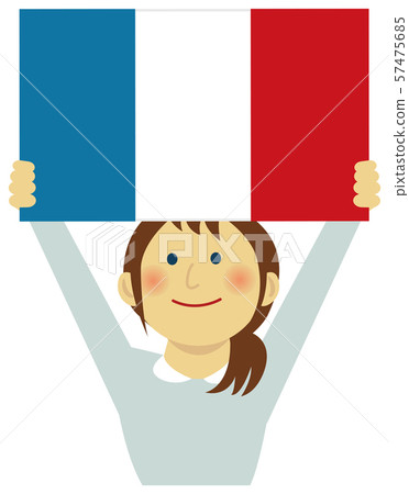 Race and national flag / young woman holding national flag upper body illustration / france Race and national flag / young woman holding national flag upper body illustration / france 57475685