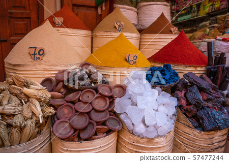 Moroccan Spices for sale in the Marrakech medina at Mellah jewish market Moroccan Spices for sale in the Marrakech medina at Mellah jewish market 57477244