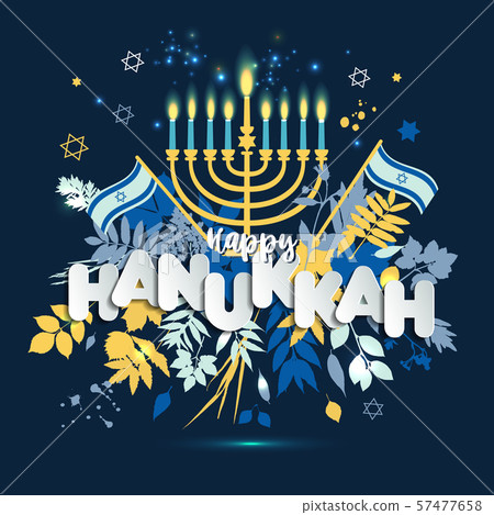 Jewish holiday Hanukkah greeting card and invitation traditional Chanukah symbols -menorah candles 57477658