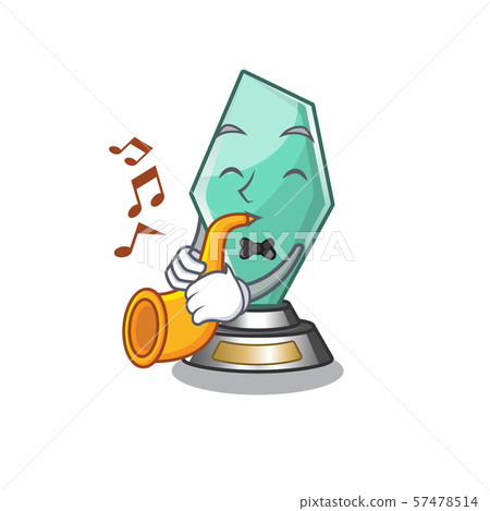 With trumpet acrylic trophy mascot on a cartoon With trumpet acrylic trophy mascot on a cartoon 57478514