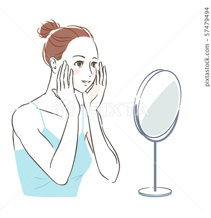 Woman Looking At A Mirror Beauty Image Stock Illustration