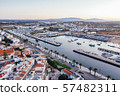 Aerial drone view of central part and marina of Lagos, Algarve, Portugal at morning 57482311