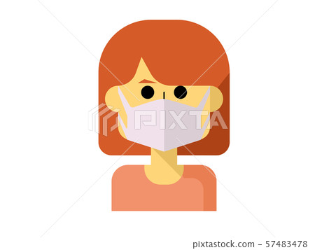 Cute and simple illustration of a bob cut woman wearing a mask Cute and simple illustration of a bob cut woman wearing a mask 57483478