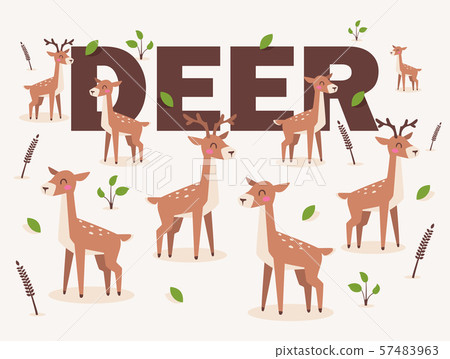 Deer isolated on white background, vector illustration in flat cartoon style. Cute spotted deer 57483963