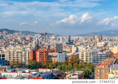 Panoramic aerial view of Barcelona, Catalonia, Panoramic aerial view of Barcelona, Catalonia, 57484722