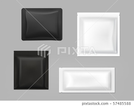 Black, white antibacterial wipe sachets vector set 57485588