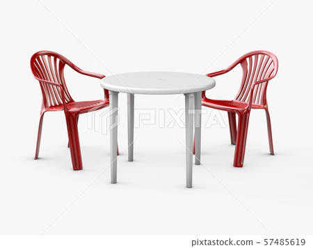 Plastic table and chairs isolated on white, 3d Illustration 57485619