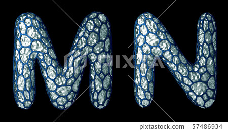 Realistic 3D letter set M, N made of silver shining metal . Realistic 3D letter set M, N made of silver shining metal . 57486934