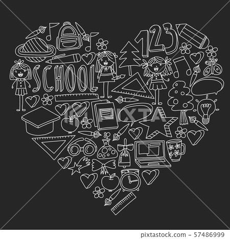 Vector set of back to school icons in doodle style. Chalked drawing on a school blackboard. Vector set of back to school icons in doodle style. Chalked drawing on a school blackboard. 57486999