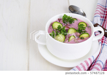 Cold beet soup with cucumbers. Studio Photo Cold beet soup with cucumbers. Studio Photo 57487128