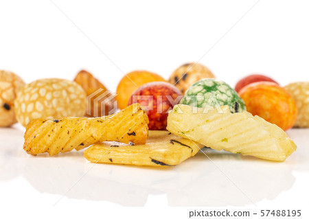 Japan assortment snacks isolated on white Japan assortment snacks isolated on white 57488195