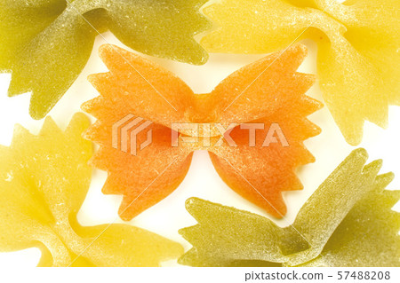 Raw farfalle tricolore isolated on white Raw farfalle tricolore isolated on white 57488208