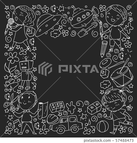 Painted by hand style seamless pattern on the theme of childhood. Vector illustration for children Painted by hand style seamless pattern on the theme of childhood. Vector illustration for children 57488473