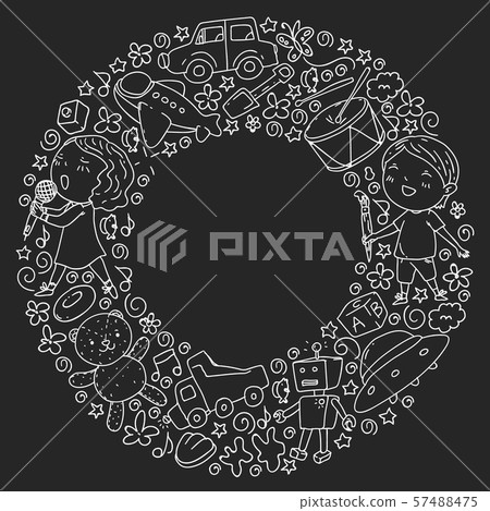 Painted by hand style seamless pattern on the theme of childhood. Vector illustration for children Painted by hand style seamless pattern on the theme of childhood. Vector illustration for children 57488475