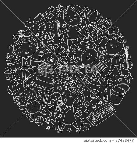 Painted by hand style seamless pattern on the theme of childhood. Vector illustration for children Painted by hand style seamless pattern on the theme of childhood. Vector illustration for children 57488477