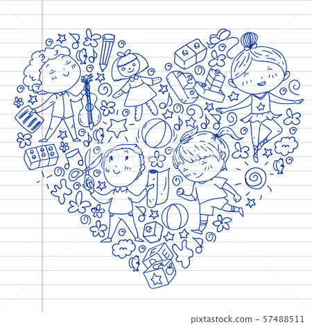 Painted by hand style pattern on the theme of childhood. Vector illustration for children design 57488511