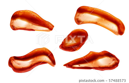 Ketchup splashes set top view, tomato sauce blobs 57488573