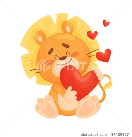 Cartoon Lion Cub In Love Sitting Vector Stock Illustration 57489537 Pixta