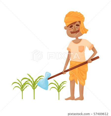 Man in Indian clothes with a hoe. Vector... - Stock Illustration [57489612]  - PIXTA