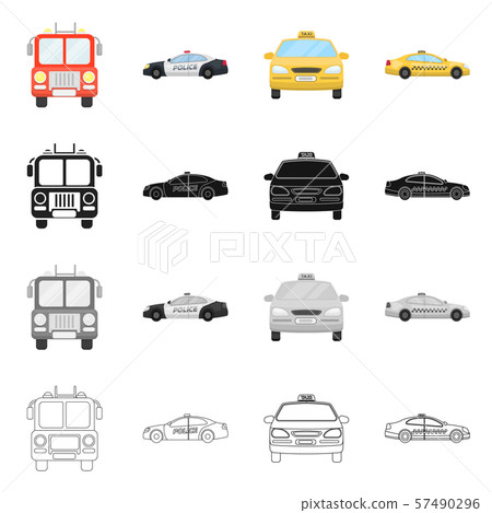 Vector illustration of engine and truck symbol. Set of engine and vehicle stock symbol for web. 57490296