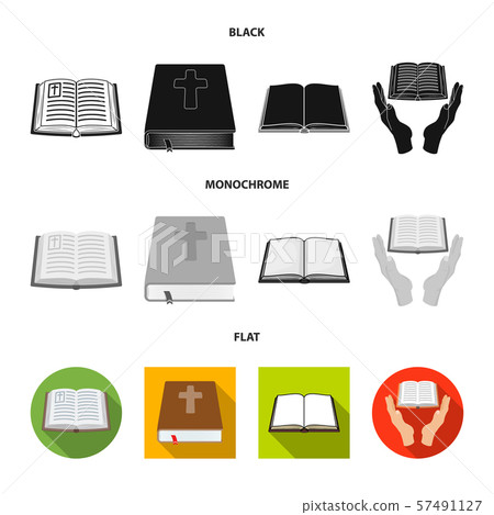 Vector illustration of book and christian logo. Collection of book and holy vector icon for stock. 57491127