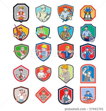 Construction Worker Icon Shield Set Construction Worker Icon Shield Set 57491781