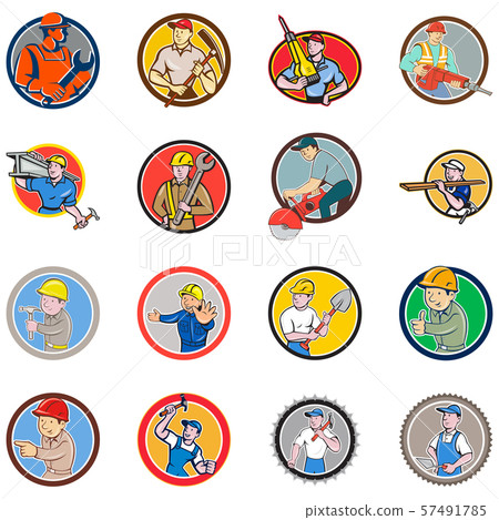 Construction Worker Circle Icon Set 57491785
