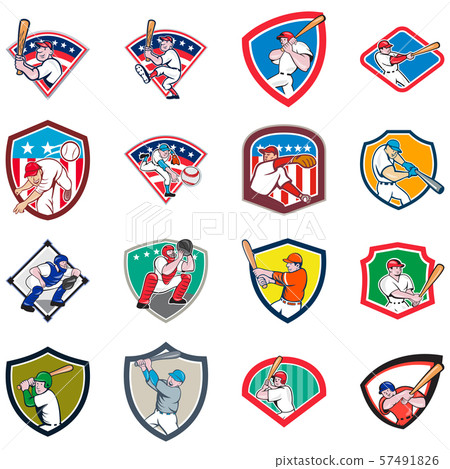Baseball Player Shield Icon Set Baseball Player Shield Icon Set 57491826
