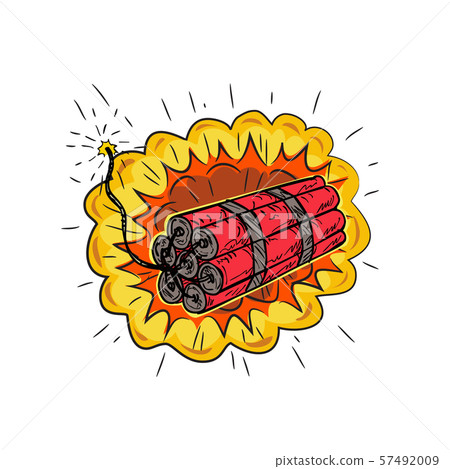 Tnt Dynamite Stick Lit Fuse Exploding Drawing Stock Illustration