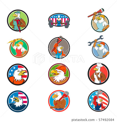 American Eagle Mascot Circle Cartoon Set American Eagle Mascot Circle Cartoon Set 57492084