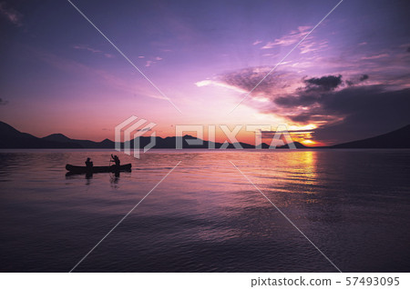Lake Shikotsu morning glow canoe Lake Shikotsu morning glow canoe 57493095