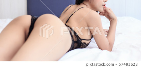 sexy young woman model in sexy black lingerie 57493628
